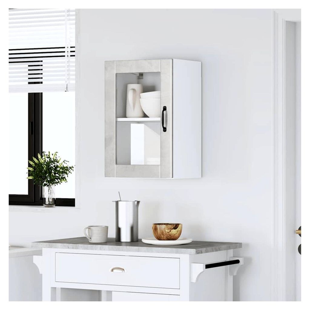 Tomostar Oberschrank für Küche, Hängeschrank, Küche, Wandschrank mit Glastür, Portgrau, Betongrau, 40 x 31 x 60 cm