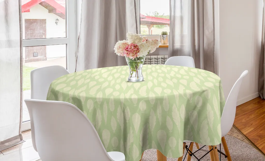 ABAKUHAUS Tovaglia rotonda color pastello, morbida con dettagli piumati, tovaglia circolare per sala da pranzo, decorazione cucina, 150 cm, verde giallo pallido