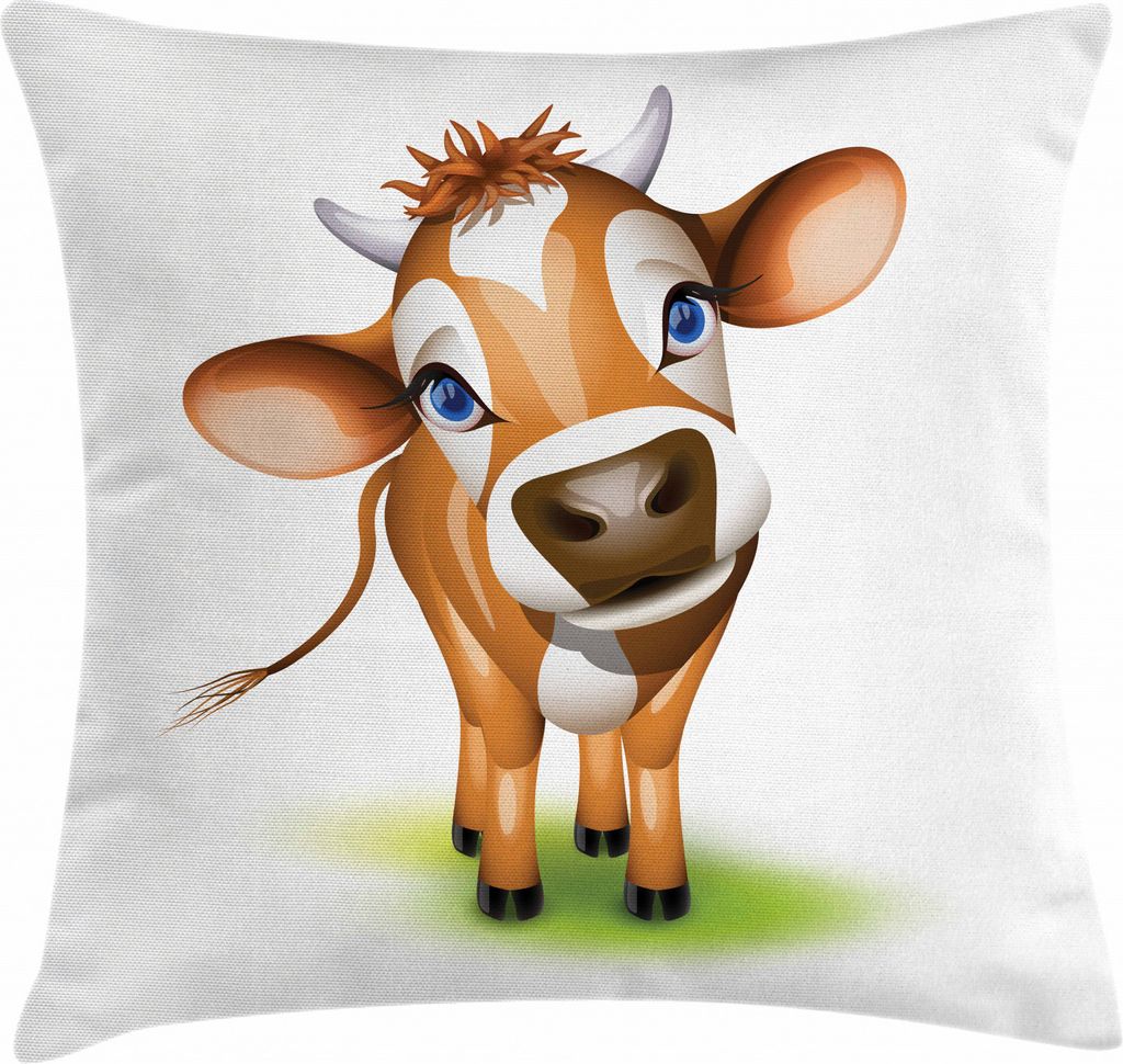 ABAKUHAUS Baby Kissenbezug, Kuh mit blauen Augen Gras, mit Reißverschluss Waschbar Beidseitiger Digitaldruck Klare Farben Hochwertige Stoff, 60 x ...