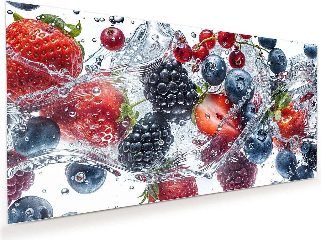 Glasbild 120x60cm in XXL für Wohnzimmer, Schlafzimmer Motiv Beeren im Wasser