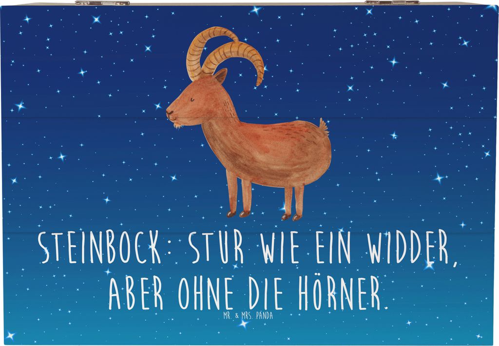Mr. & Mrs. Panda Truhe Steinbock Entschlossen 22 x 15 cm - Sternenhimmel Blau - Geschenk, Geschenke Astrologie, Holzkiste, Horoskop, Tierkreiszeich...