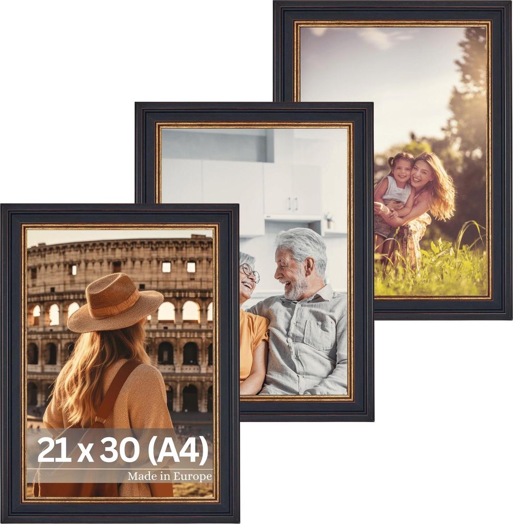 Bilderrahmen "Goya" - Farbe: Schwarz Gold - Größe: 21 x 30 cm / 3x