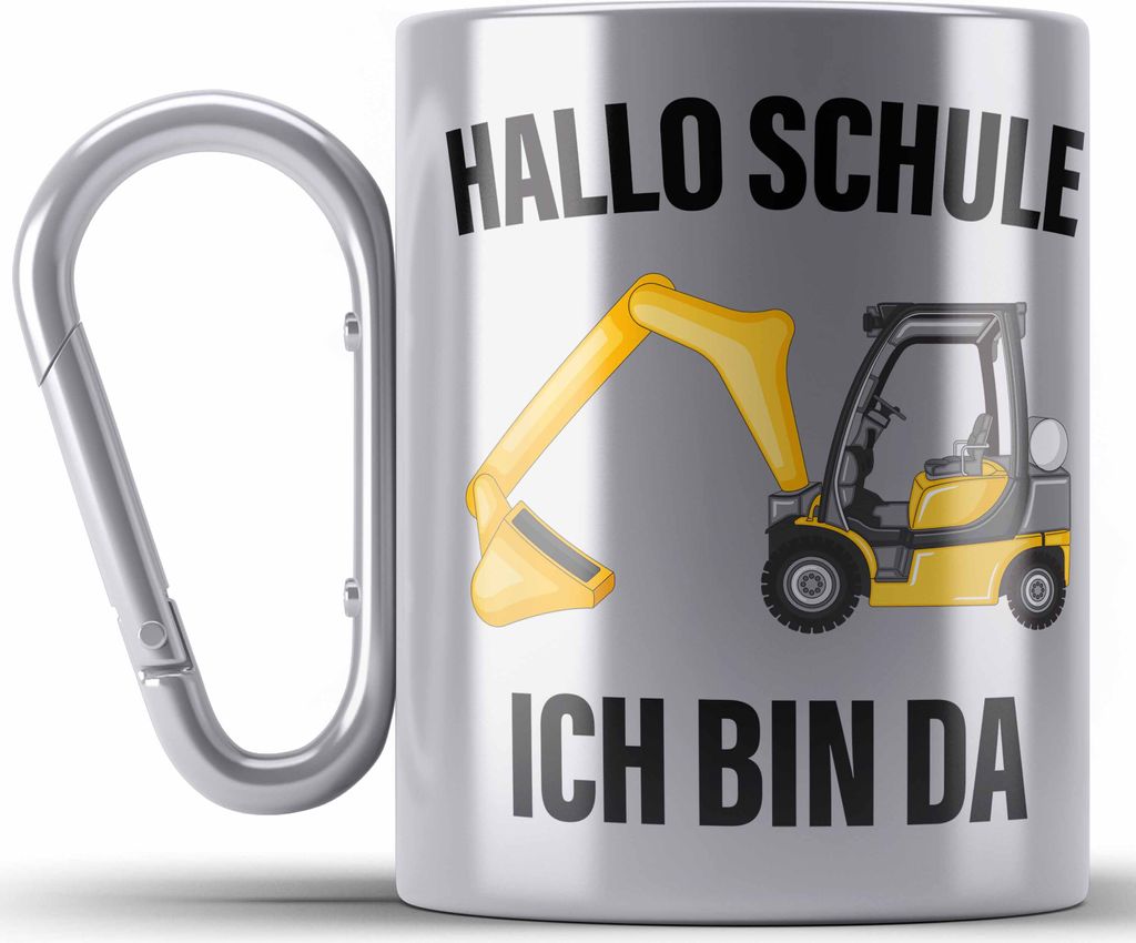 Trendation - Einschulung Junge Geschenk für Schultüte Füllung Edelstahl Tasse Karabiner Schulstart 1. Schultag Schuleinführung Schulanfang Gesc...