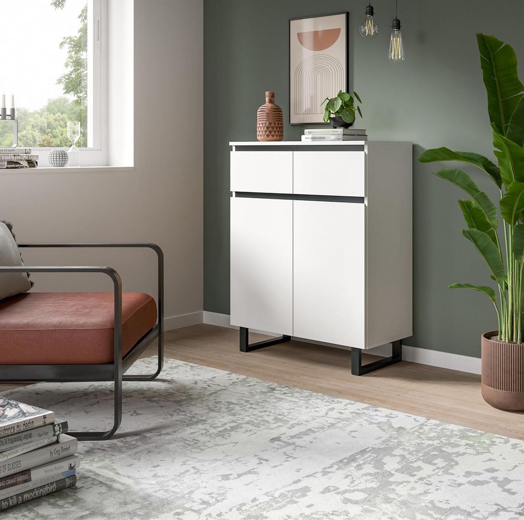 Tomasa Sideboard 2 Türen, 2 Schubladen weiß.