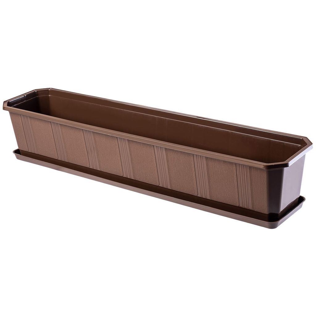 KADAX Blumenkasten "Trani", Topf mit Untertasse, 80 cm, braun