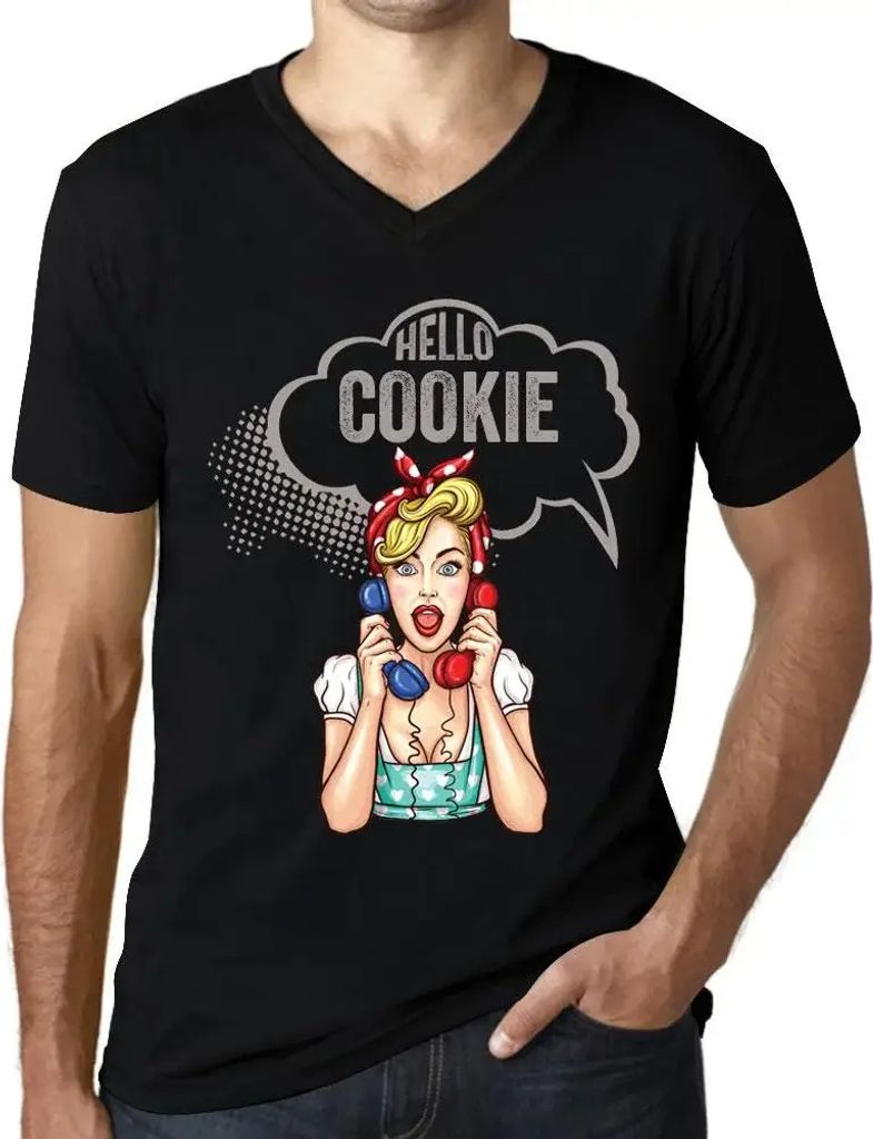 Herren Grafik T-Shirt V-Ausschnitt Hello Cookie Öko-Verantwortlich Vintage Jahrgang Kurzarm Lustige Druck Geburtstag Geschenk Mann