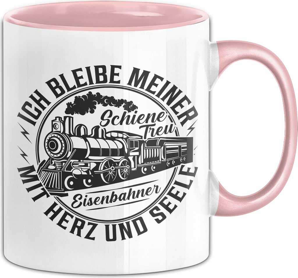 Eisenbahner Tasse Geschenk Ich Bleibe Meiner Schiene Treu Mit Herz Und Seele Modell-Eisenbahner Eisenbahnfahrer Geschenkidee Kaffee-Becher (Rosa)