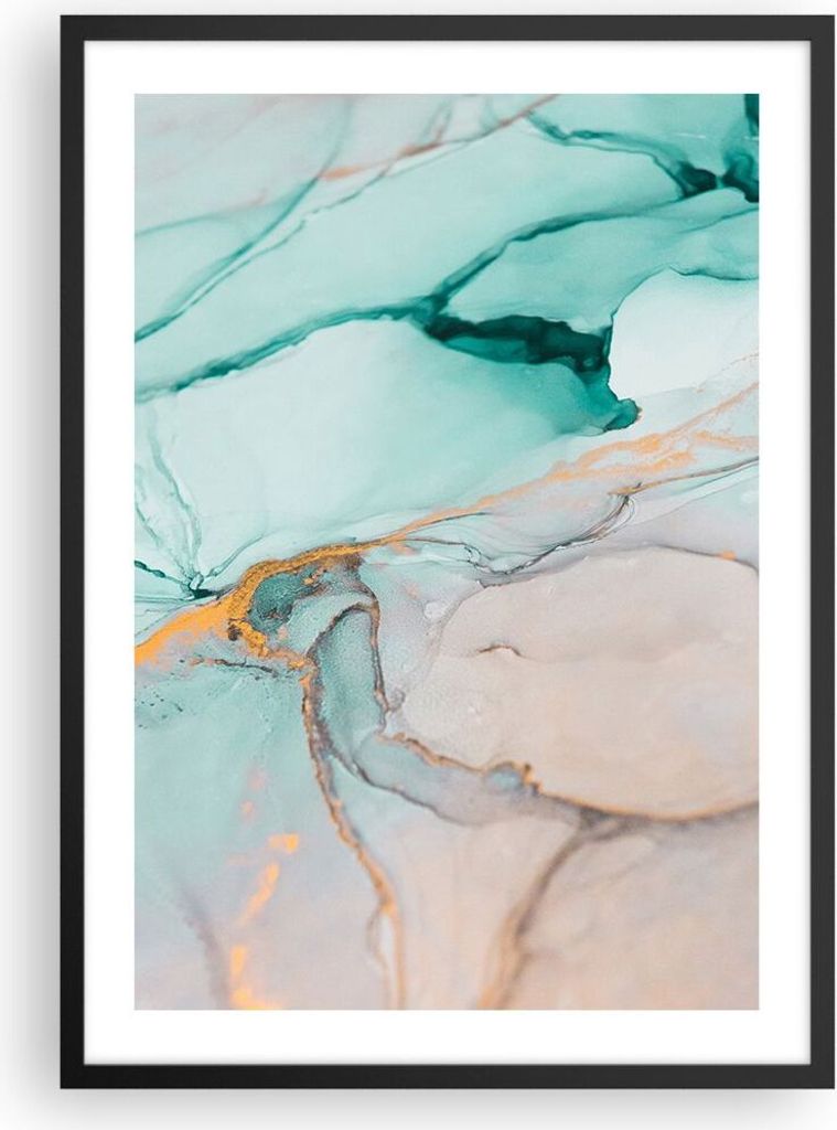 Gerahmtes Poster - Schwarzer Rahmen - Marmor Abstraktion Türkis - 50x70 cm - Wand Bild - Wanddeko - Wandbilder - Kunstposter - Wandposter - Bilder...