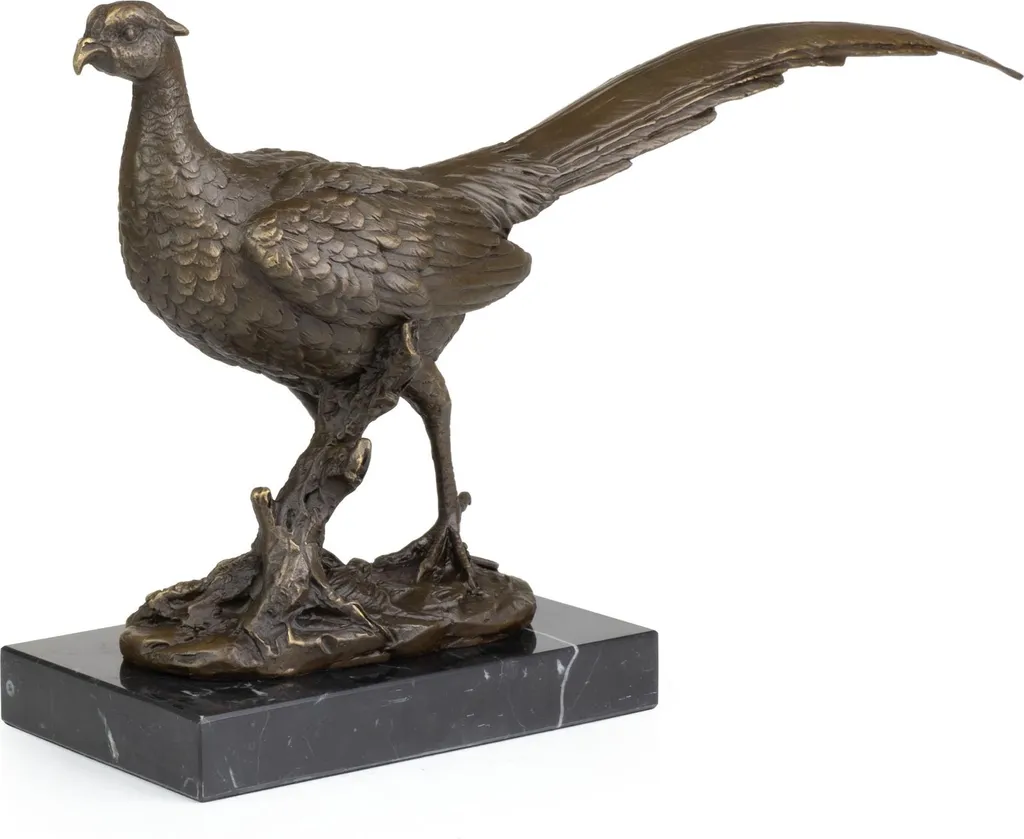 Sculpture faisan marchant en bronze et socle marbre véritable - H 19 cm
