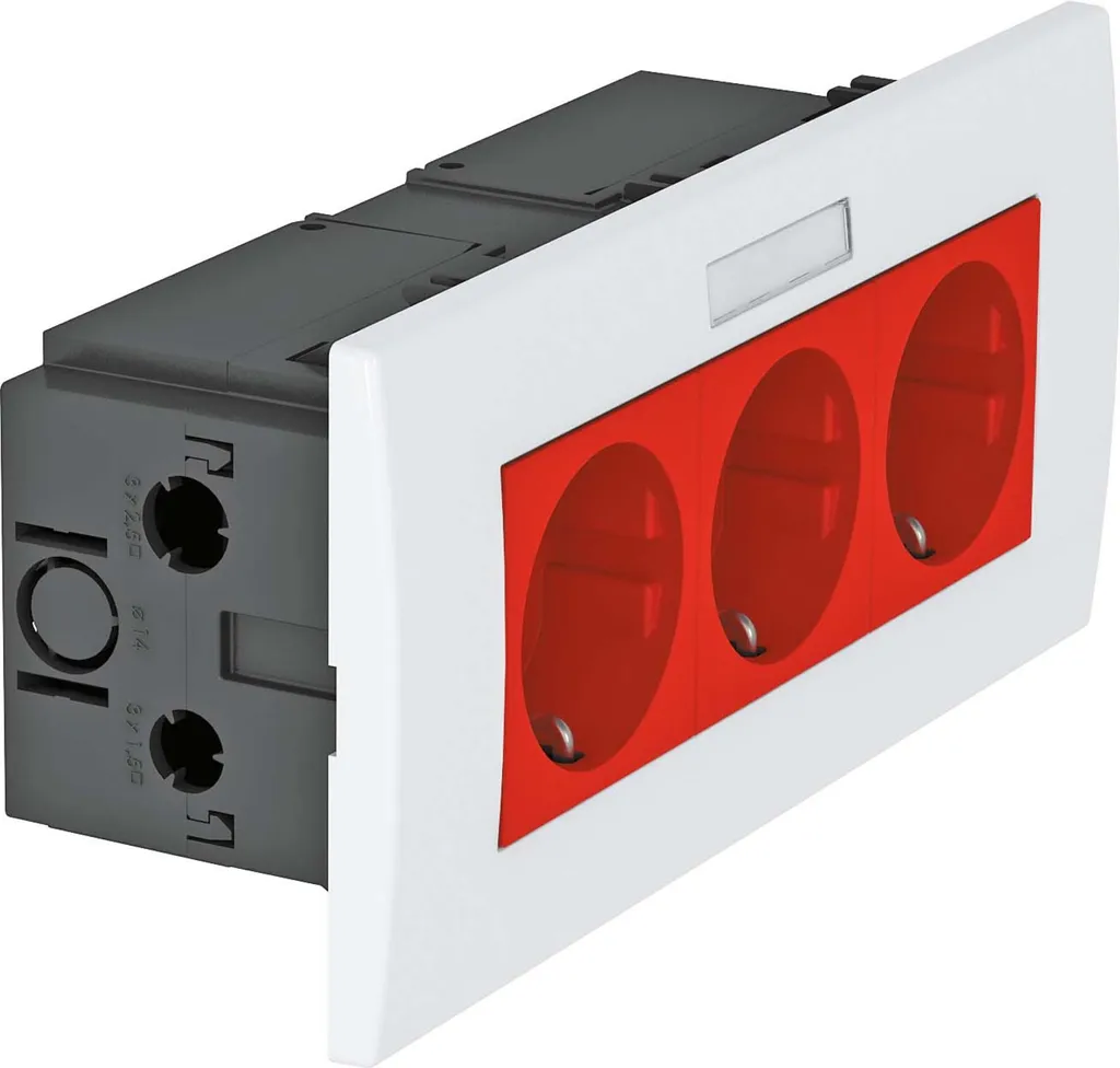 Unité de prise triple compacte 84x185x59mm rouge pour circuit secouru