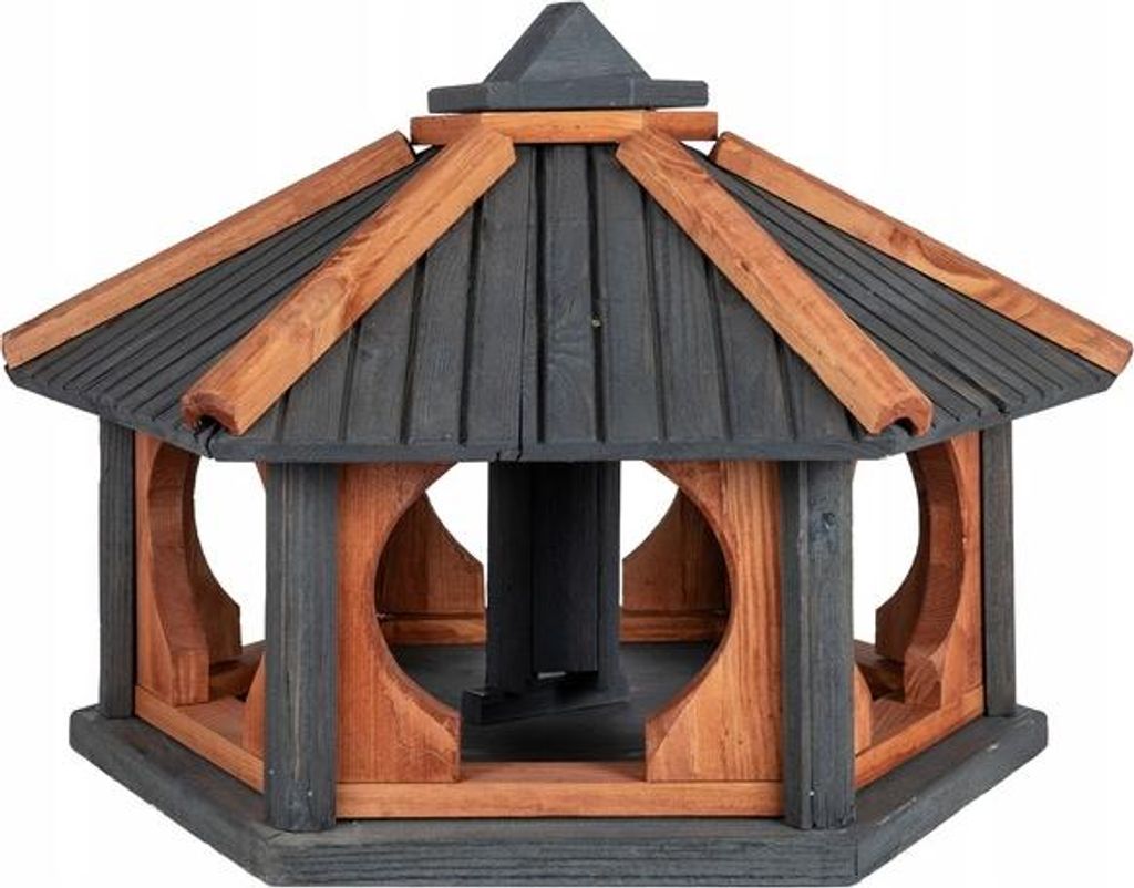 Großer Vogelfutterspender für Holzständer mit Futtertrog KW62 anthrazit-tik PL