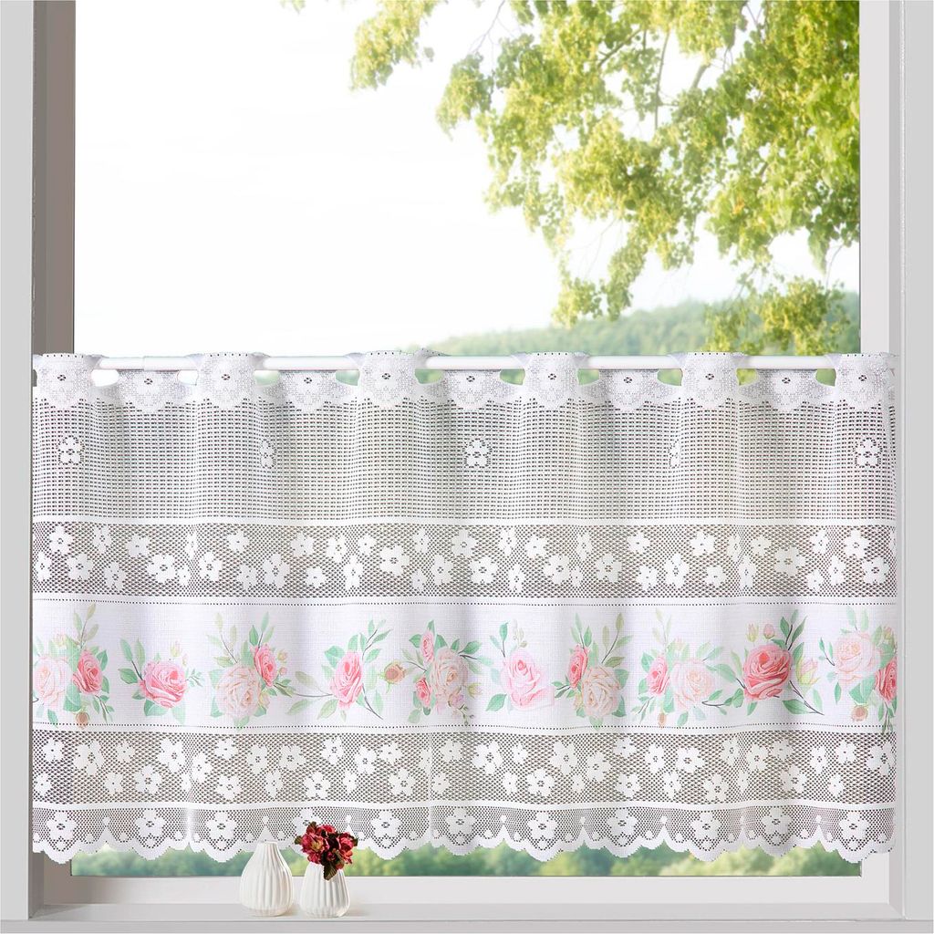 heimtexland ® Shabby Chic Scheibengardine Jacquard weiß mit Produktbild 