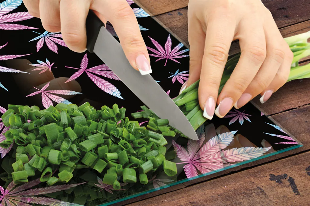 Tagliere Vetro Professionale 30x22 Foliage Viola | Piastra Multiglass - 5