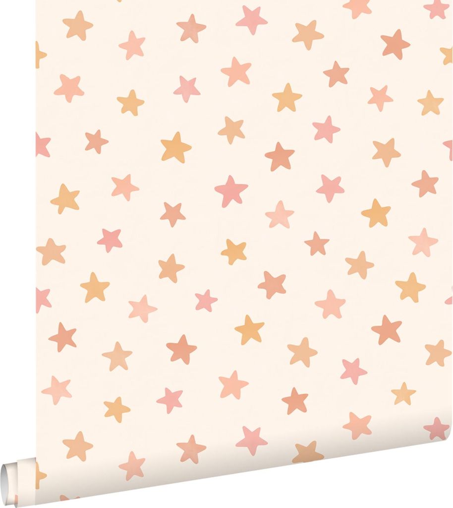ESTAhome Tapete kleine Sterne Weiß, Rosa und Orange 50 x 900 cm