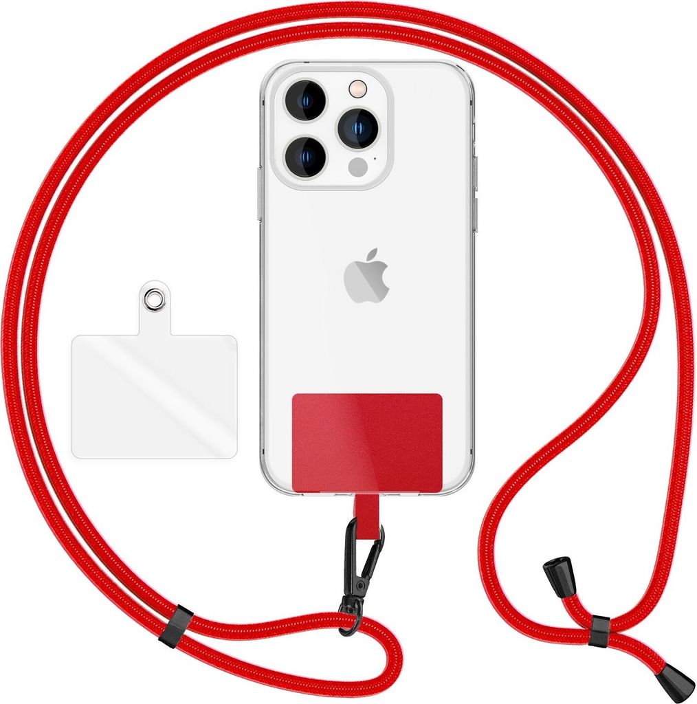 HoldMe Air Edition - Universal Lanyard mit 2 Pads & Karabinerhaken (matt-schwarz) - 160cm Handyband zum Umhängen - Rot