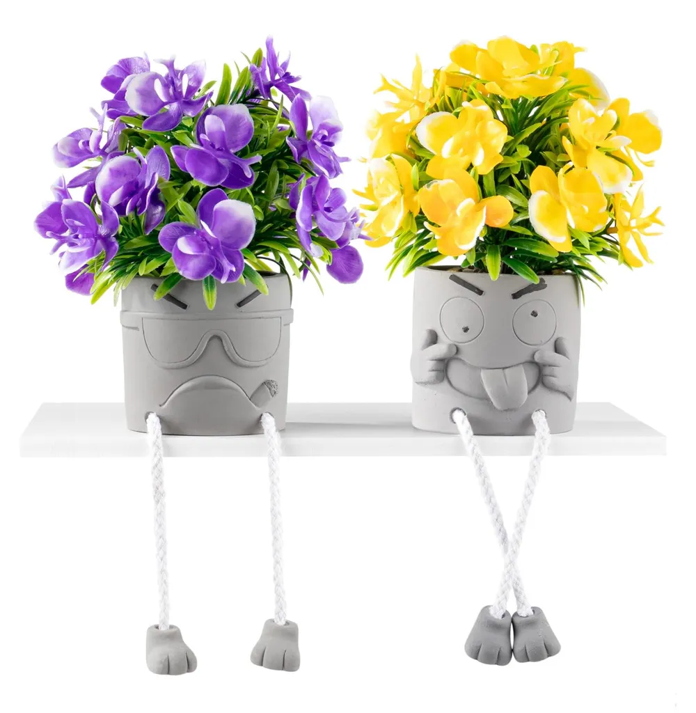 Lot de 2 plantes succulentes artificielles 22,5cm pot aspect ciment