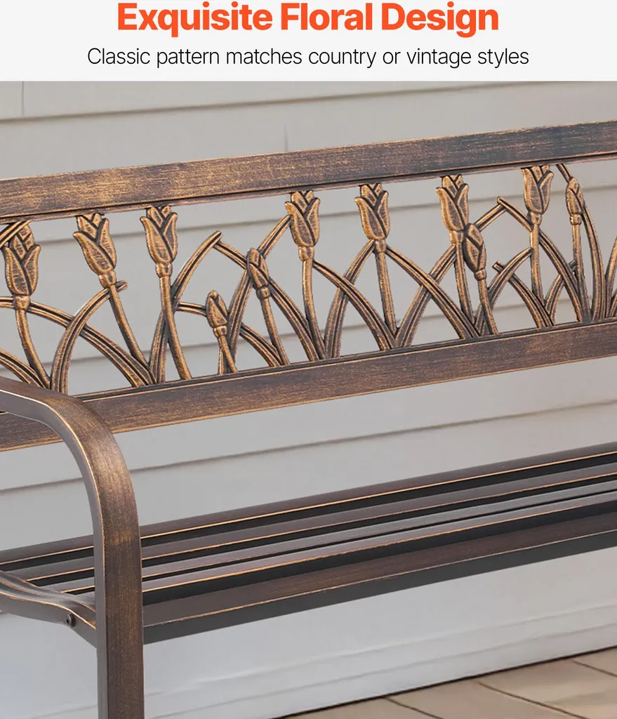 Banc Extérieur 250 kg Capacité de Charge Acier et PVC Style Rétro Bronze