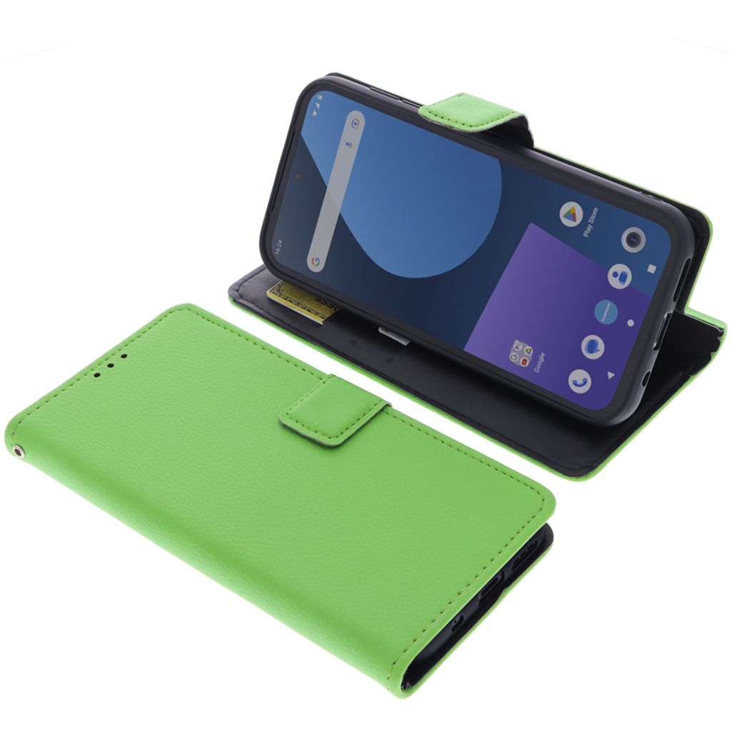 foto-kontor Tasche kompatibel mit Fairphone 5 Schutzhülle grün Book Style Case Handy Schutz Hülle Buch Wallet Handyhülle Cover Klapphülle Stä...