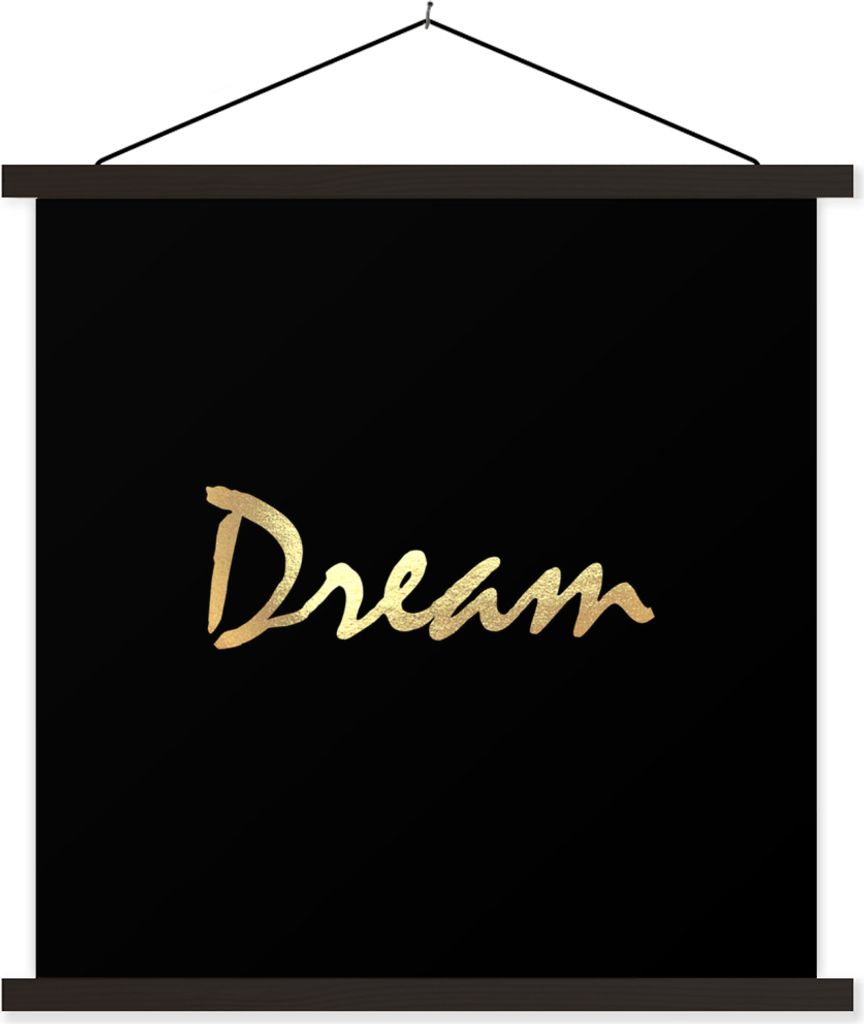 MuchoWow Textilposter Zitat - Traum - Schwarz - Gold 60x60 cm mit schwarzem Rahmen - Posteraufhänger