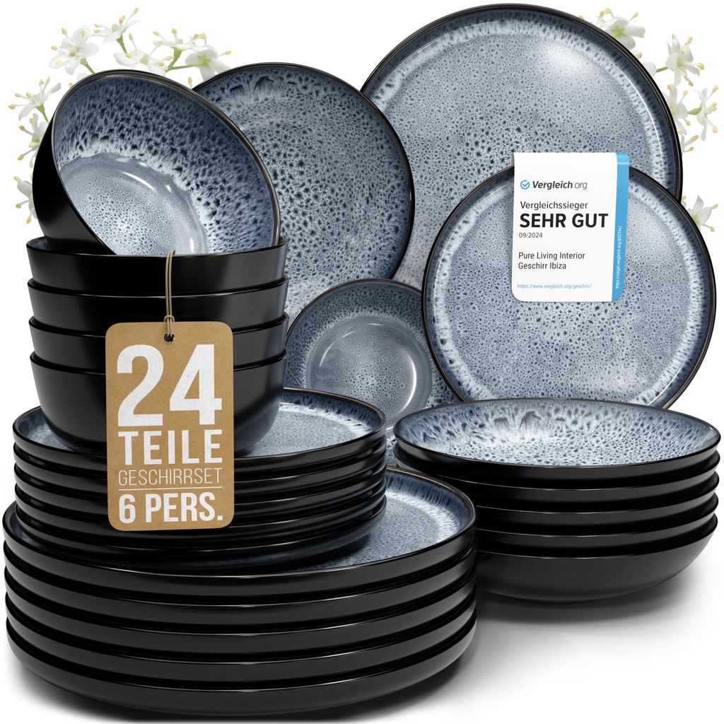 PURE LIVING Geschirrset Ibiza aus Steingut, 24-tlg., für 6 Produktbild 