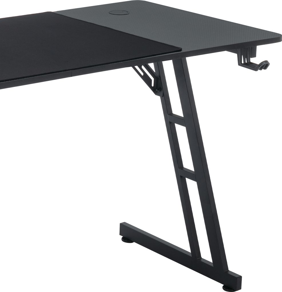 Bureau Gaming 140x60 Cm YUENFONG - Surface Fibre De Carbone, Pieds En Z, Crochet Casque Et Porte-gobelet - Charge 150 Kg