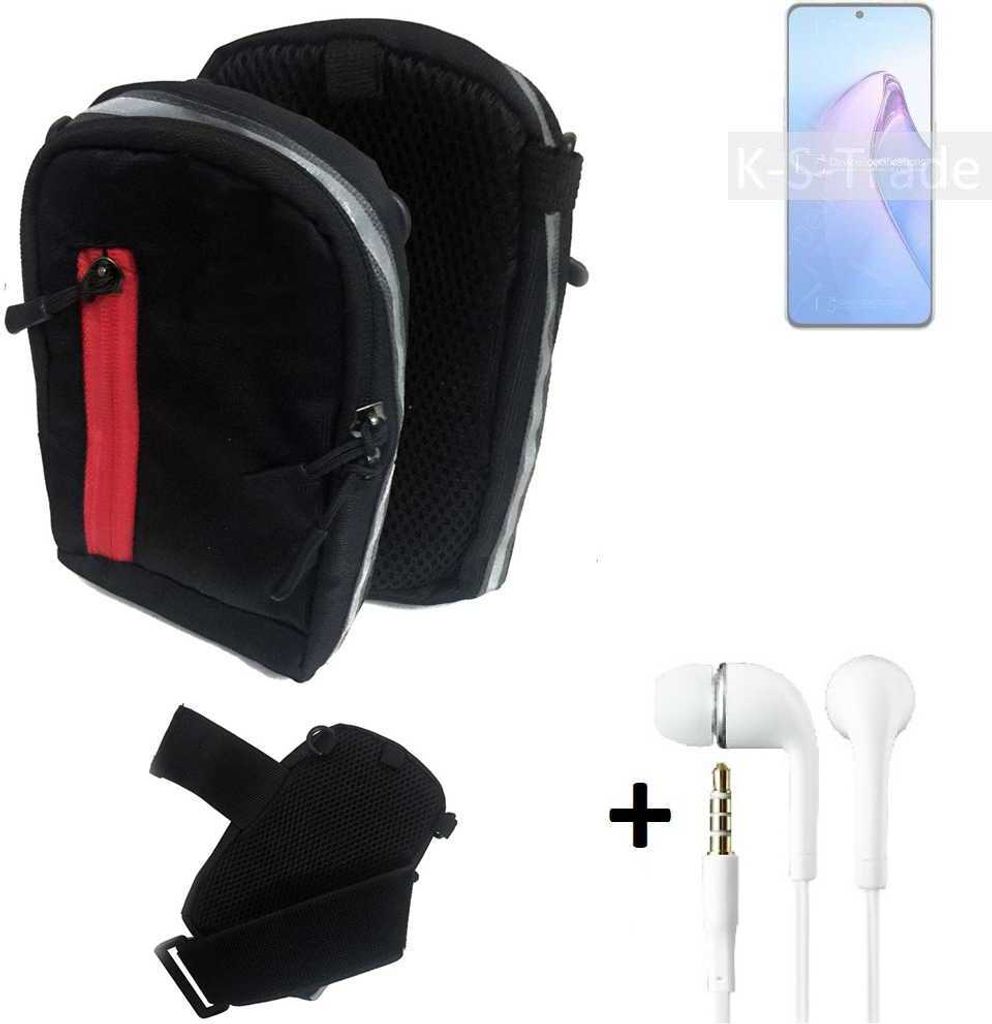 K-S-Trade Outdoor Gürteltasche Holster Umhängetasche + Kopfhörer kompatibel mit Oppo Reno8 Pro Global schwarz Handy Tasche Case travelbag