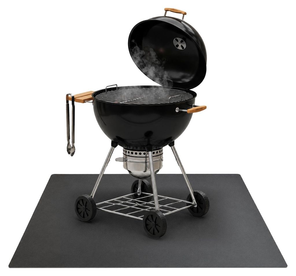 Bodenschutzplatte - Grill-Unterlage - Schwarz - 100x80 cm - Metall - Hitzeschutzplatte - Feuerfest - Terrasse - Outdoor - Grillzubehör