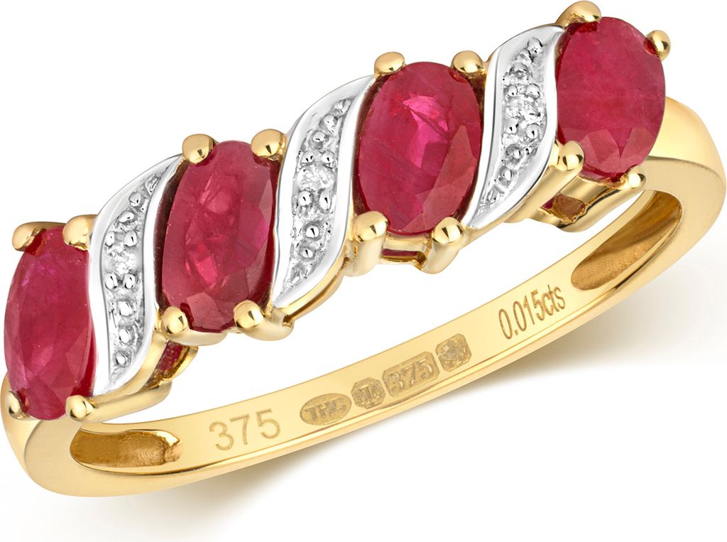 Raffinierter 9 Karat (375) Gold Diamant Damenring Brillant-Schliff H - PK mit Rubin, 54 (17.2); TRS28689RSN