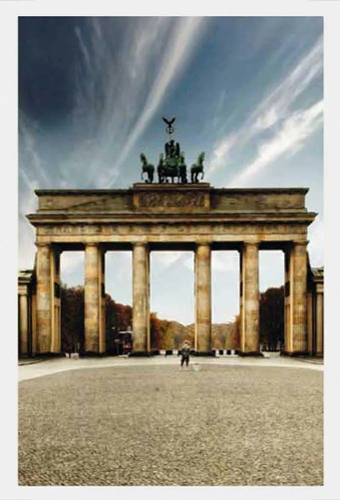 Città tedesche - Poster - Berlino - Porta di Brandeburgo - Giorno + cornice rimovibile, Shinsuke® Maxi MDF bianco, vetro acrilico