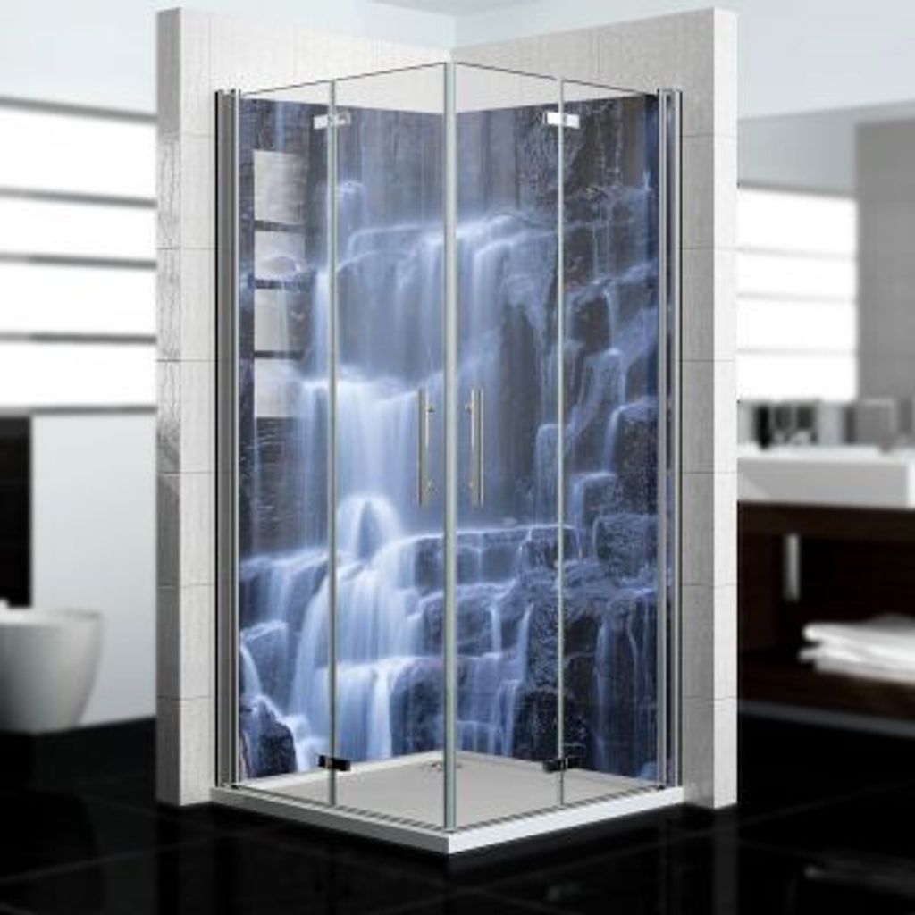 dedeco Eck-Duschrückwände Aluminium wasserfest Motiv: Wasserfall V17, Nano-Protect hochglänzend, 2 x 100x210x0,3cm, Fliesenersatz fugenlos Wandv...