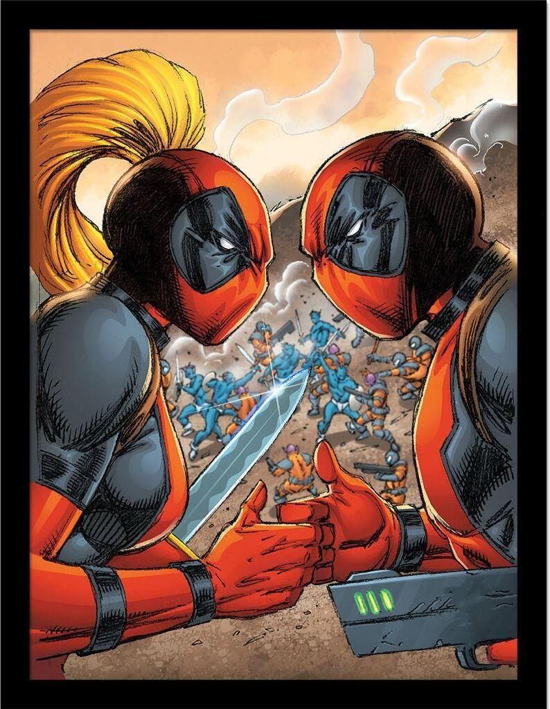 Deadpool - Gerahmtes Poster "Deadpool VS Lady Deadpool" PM8947 (40 cm x 30 cm) (Bunt)