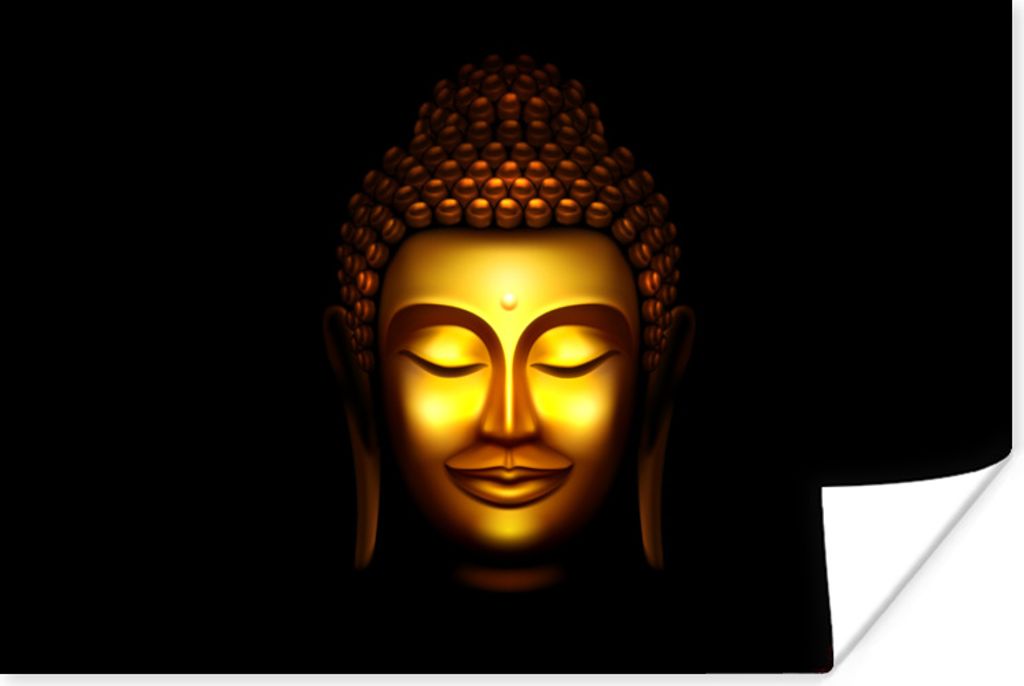 MuchoWow Poster Buddha - Gold - Schwarz 90x60 cm - Schlafzimmer
