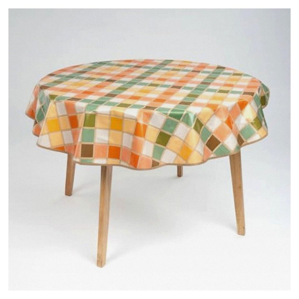 Runde Wachstuch Tischdecke 140 cm abwaschbar mit Saum und Paspelband, Muster: Karo Bunt