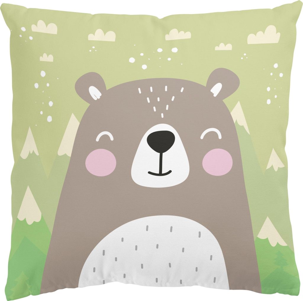 Dekokissen Tiere drinnen / Indoor Zierkissen Samt waschbar Bär braun Illustration Sofakissen mit Füllung