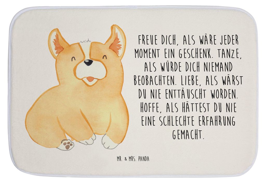 Mr. & Mrs. Panda Badezimmerteppich Corgie - Weiß - Geschenk, Spruch, Sprüche, Lebensfroh, duschmatte, Badteppich, Badematte, Duschvorleger, Motiv...