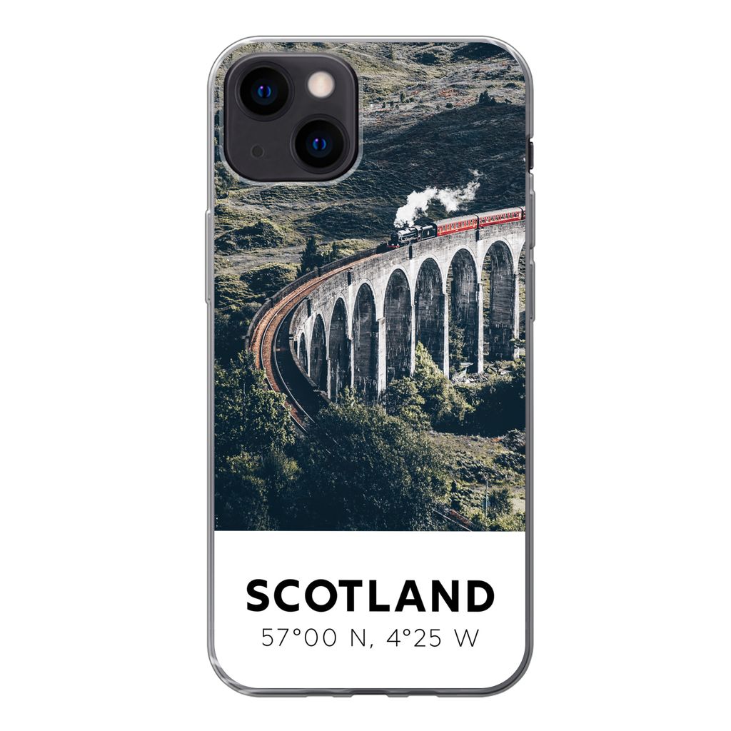 MuchoWow Handyhülle Schutzhülle Hülle für iPhone 13 Schottland - Zug - Sommer - Eisenbahn Silikon Softcase Handy Hülle - Karteninhaber