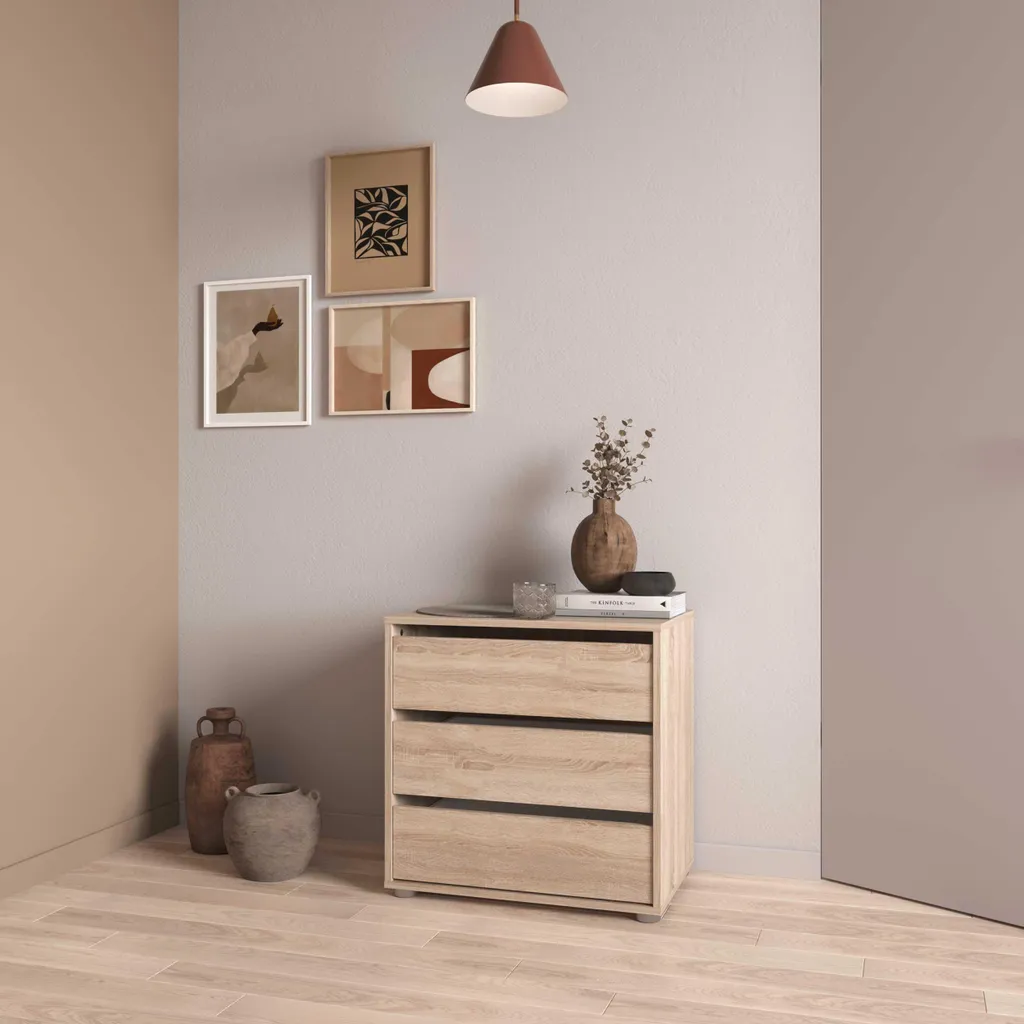 Commode en chêne 3 tiroirs compacte pour chambre et bureau