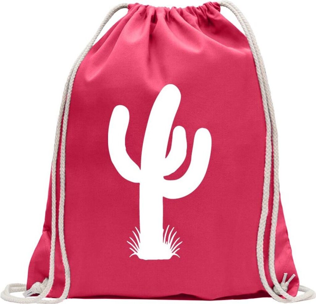 Kiwistar - Turnbeutel - pink - Kaktus Saguaro Piktogramm - Fun Rucksack Sport Beutel Gymsack Baumwolle mit Ziehgurt