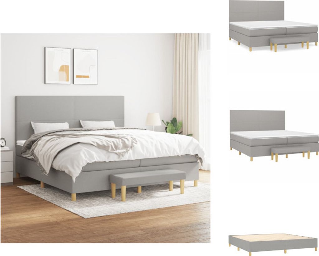 vidaXL Boxspringbett mit Matratze Hellgrau 200x200 cm Stoff - Betten & Bettgestelle