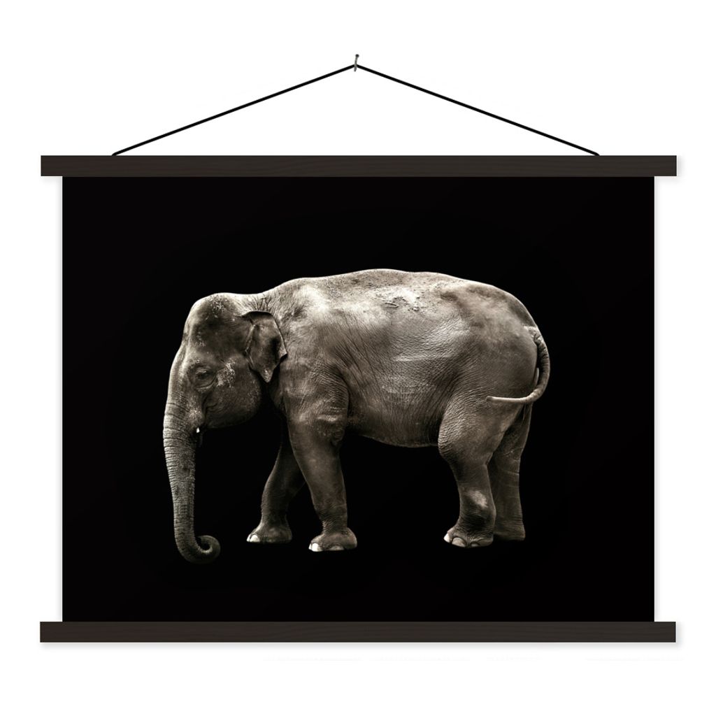 MuchoWow Textilposter Elefant - Wilde Tiere - Schwarz 60x45 cm mit schwarzem Rahmen - Poster Schlafzimmer