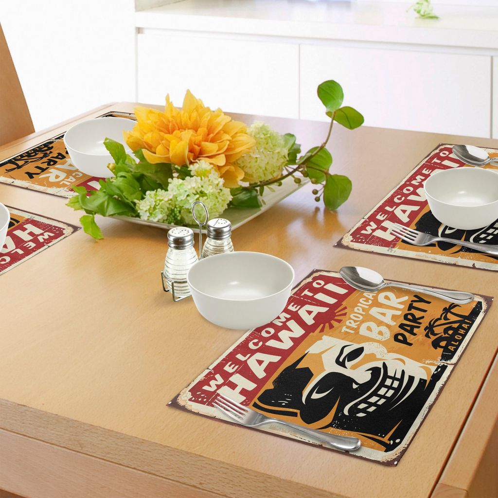 ABAKUHAUS Tiki Bar Platzmatten, Willkommen bei Hawaii Tropical Bar Party Retro-Stil Grunge Schild Bild Kunst, Waschbare Stoff Esszimmer Küche Tisc...