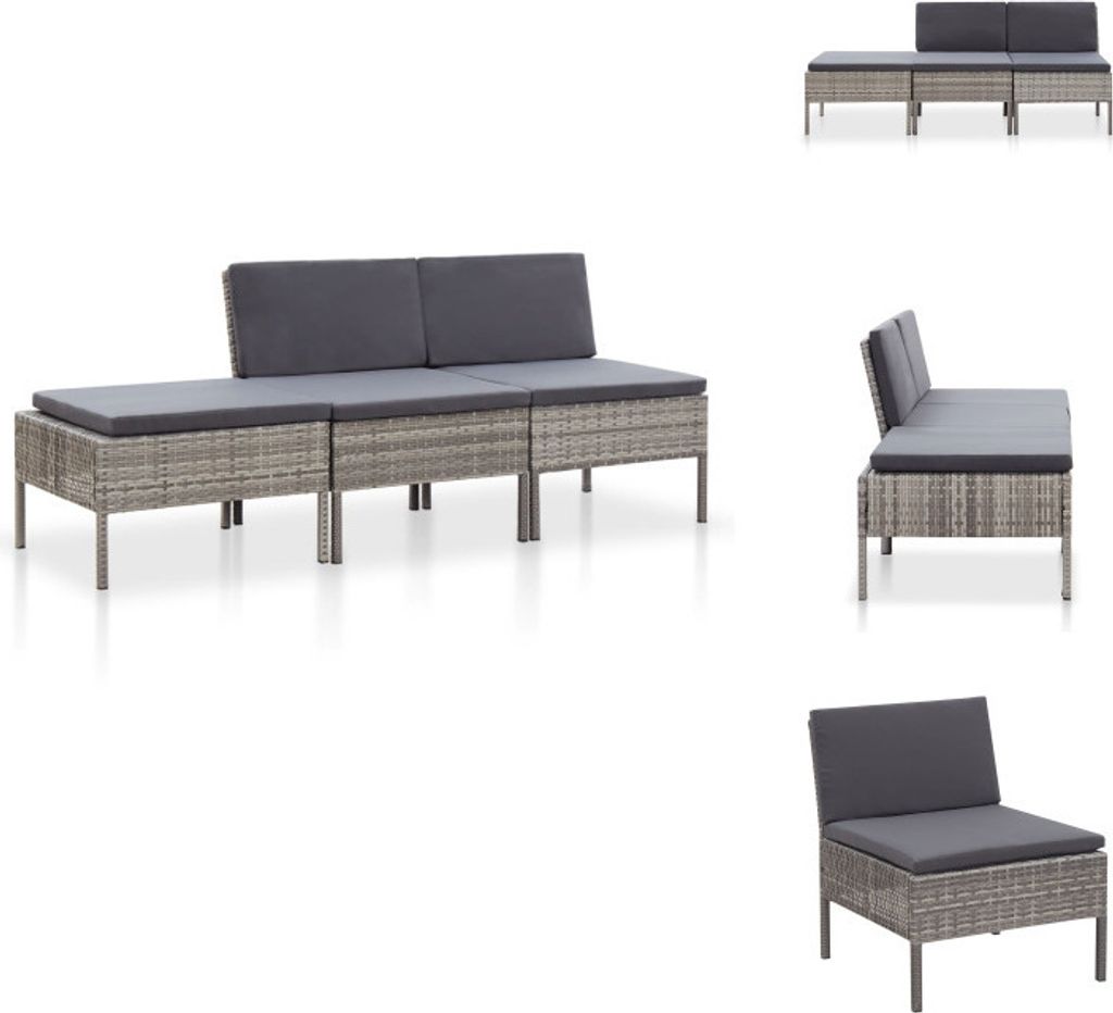vidaXL 3-tlg. Garten-Lounge-Set mit Auflagen Poly Rattan Grau - Gartenmöbel-Sets