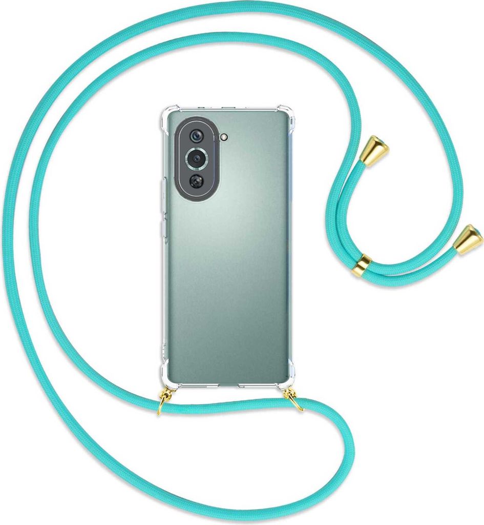 Handykette Backcover-Schutzhülle mit Band (Metall goldfarben) für Huawei nova 10 Pro (GLA-AL00) - türkis