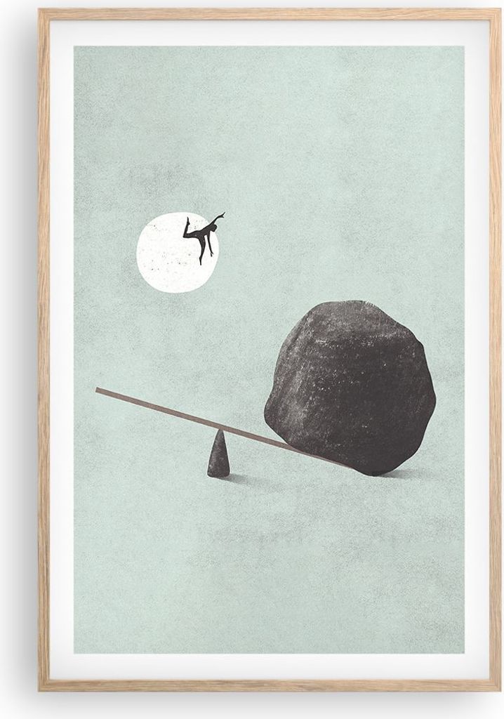 Gerahmtes Poster - Rahmen in heller Eiche - Stein Hebel Physik - 61x91,5 cm - Wand Bild - Wanddeko - Wandbilder - Kunstposter - Wandposter - Bilder...