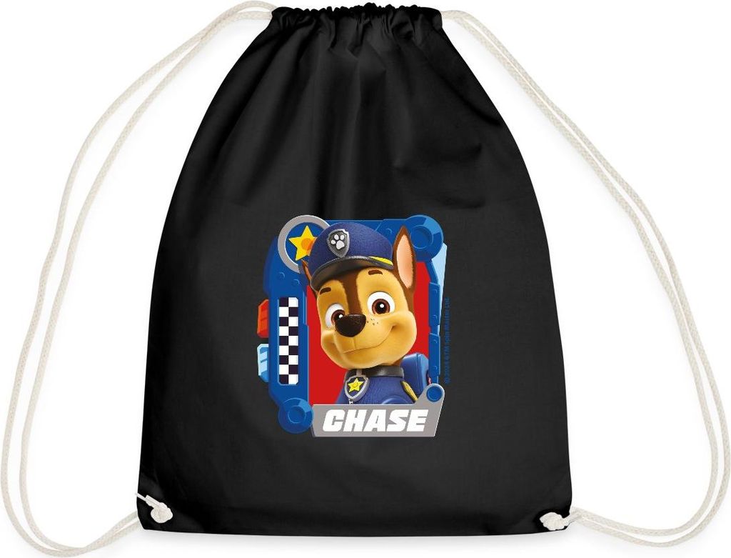 Spreadshirt Paw Patrol Chase Charakterdesign Turnbeutel, One size, Schwarz