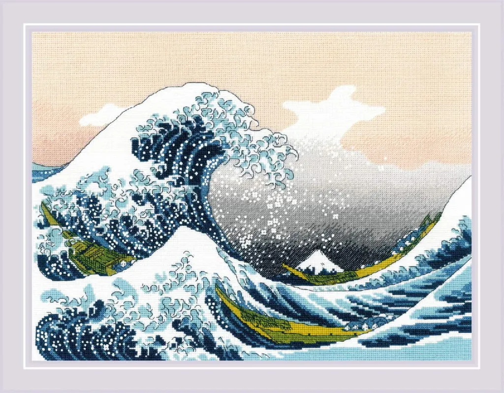 Occupez vos mains avec le kit de broderie La Grande Vague Hokusai 40x30 cm