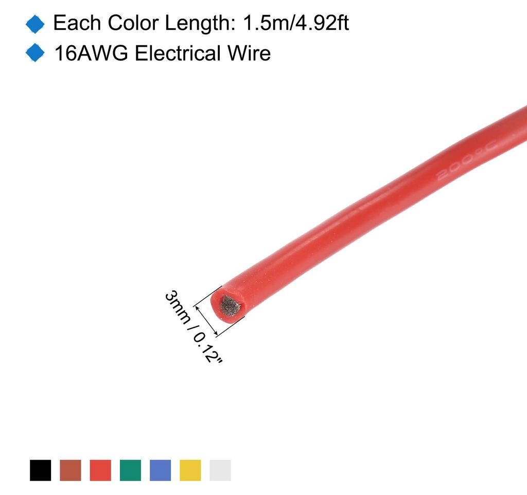 16AWG Kabel Elektrischer Draht 1,31 mm2 Verzinntes Kupferkabel 1,5 Meter Stromkabel 7 Farben, Hohe Temperatur Leitung Erdkabel Litzenkabel Verl?nge...