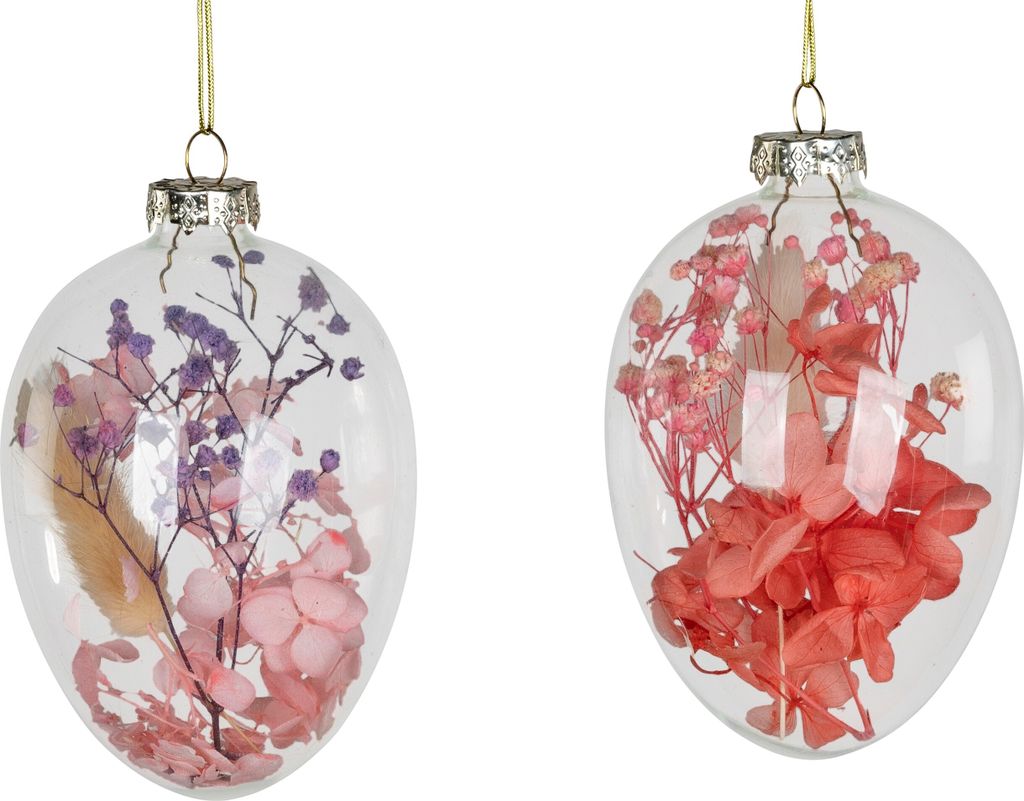 2er Set Oster Deko Hänger Eier TROCKENBLUMEN H. 12cm Glas Formano F26