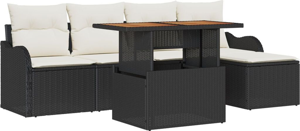 Möbel 6-teiliges Garten Sofaset mit Kissen Schwarz Poly Rattan, 2-Sitzer Garten Sofa mit Stauraum & Kissen Schwarz Poly Rattan - Gartensofas 3358182