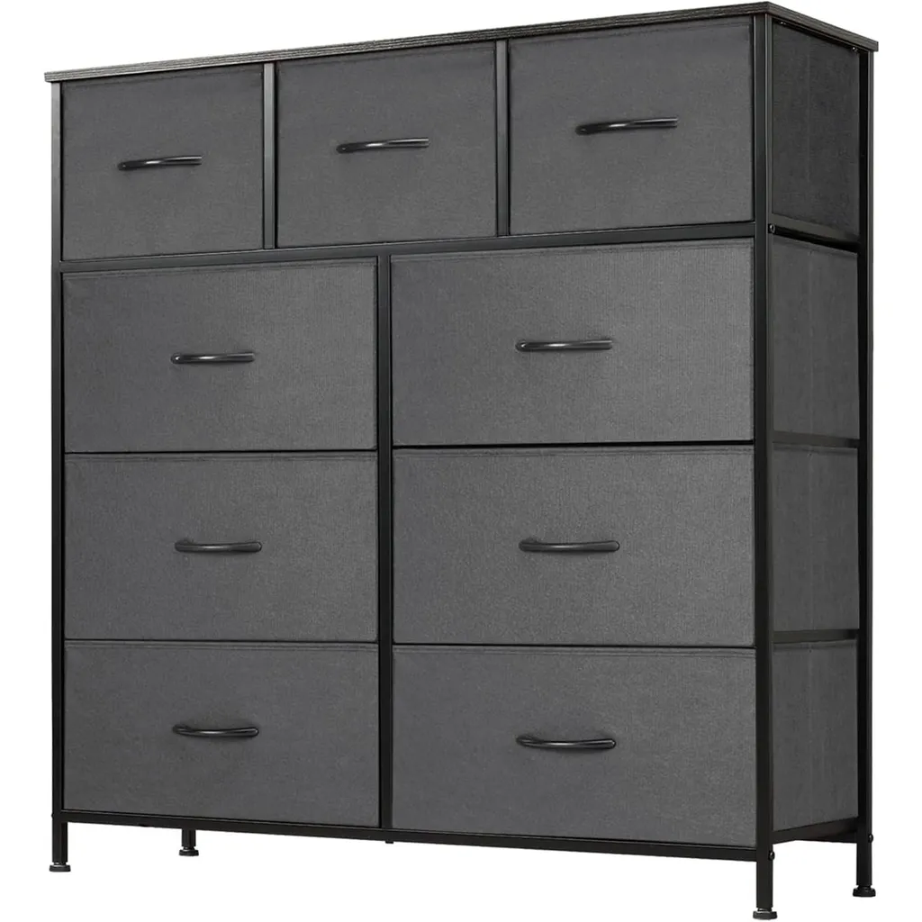 Commode en tissu avec structure solide en acier et 9 grands tiroirs